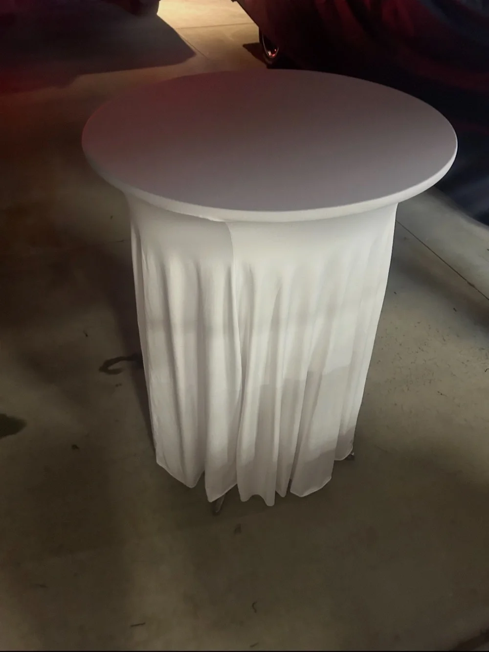 Set of 4 White Spandex Cocktail Table Covers for wedding